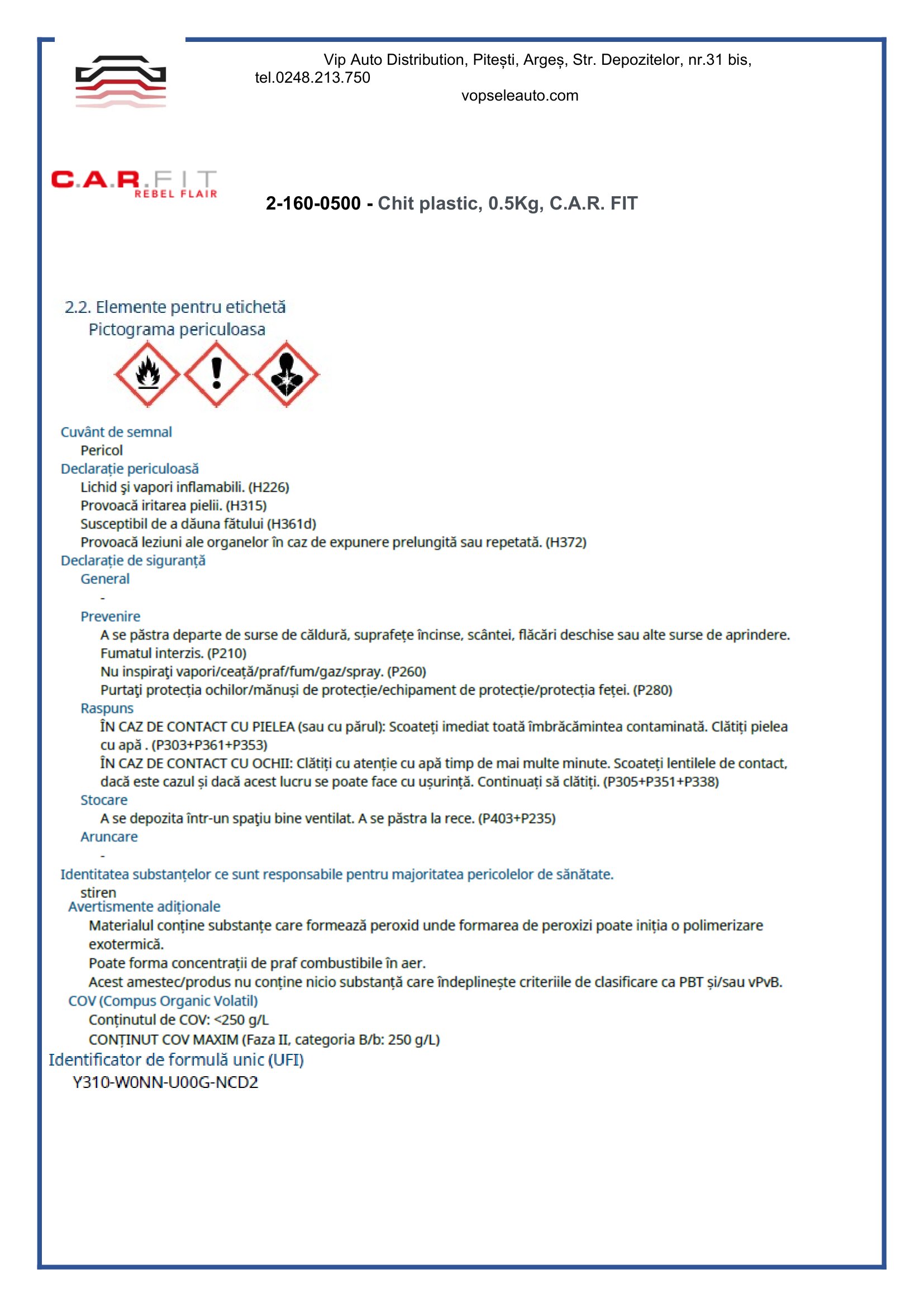 Chit plastic, 0.5Kg, C.A.R. FIT